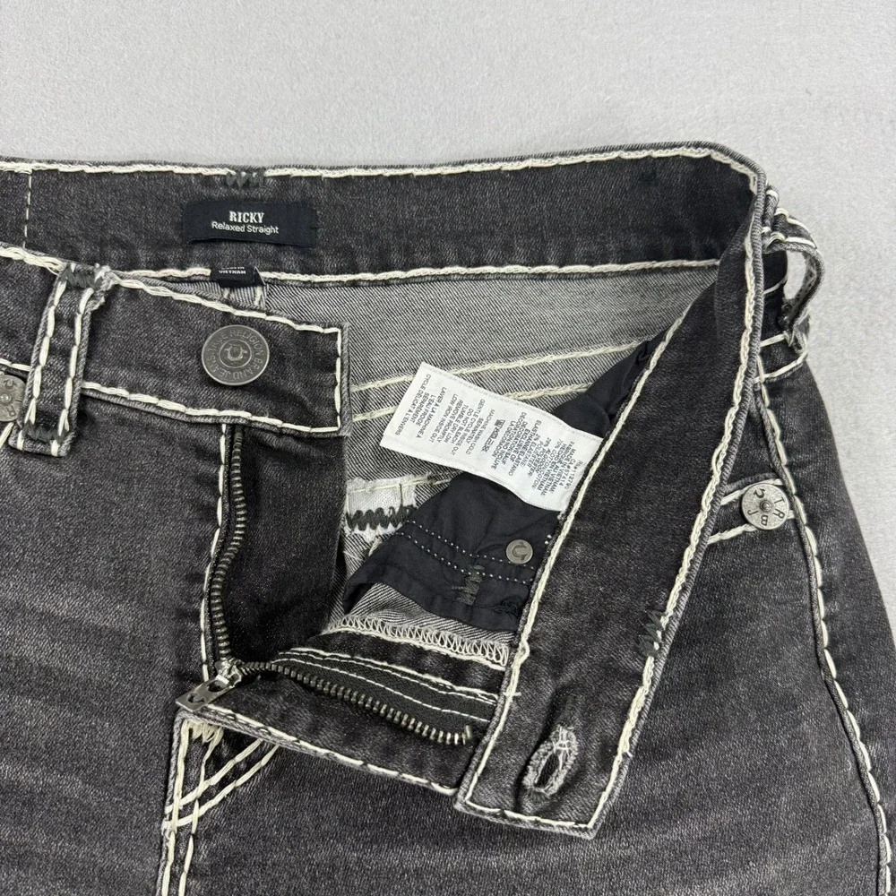 True Religion Ricky Jeans Men 31 Black Selvedge Super T Contrast Stitch Acid Y2K